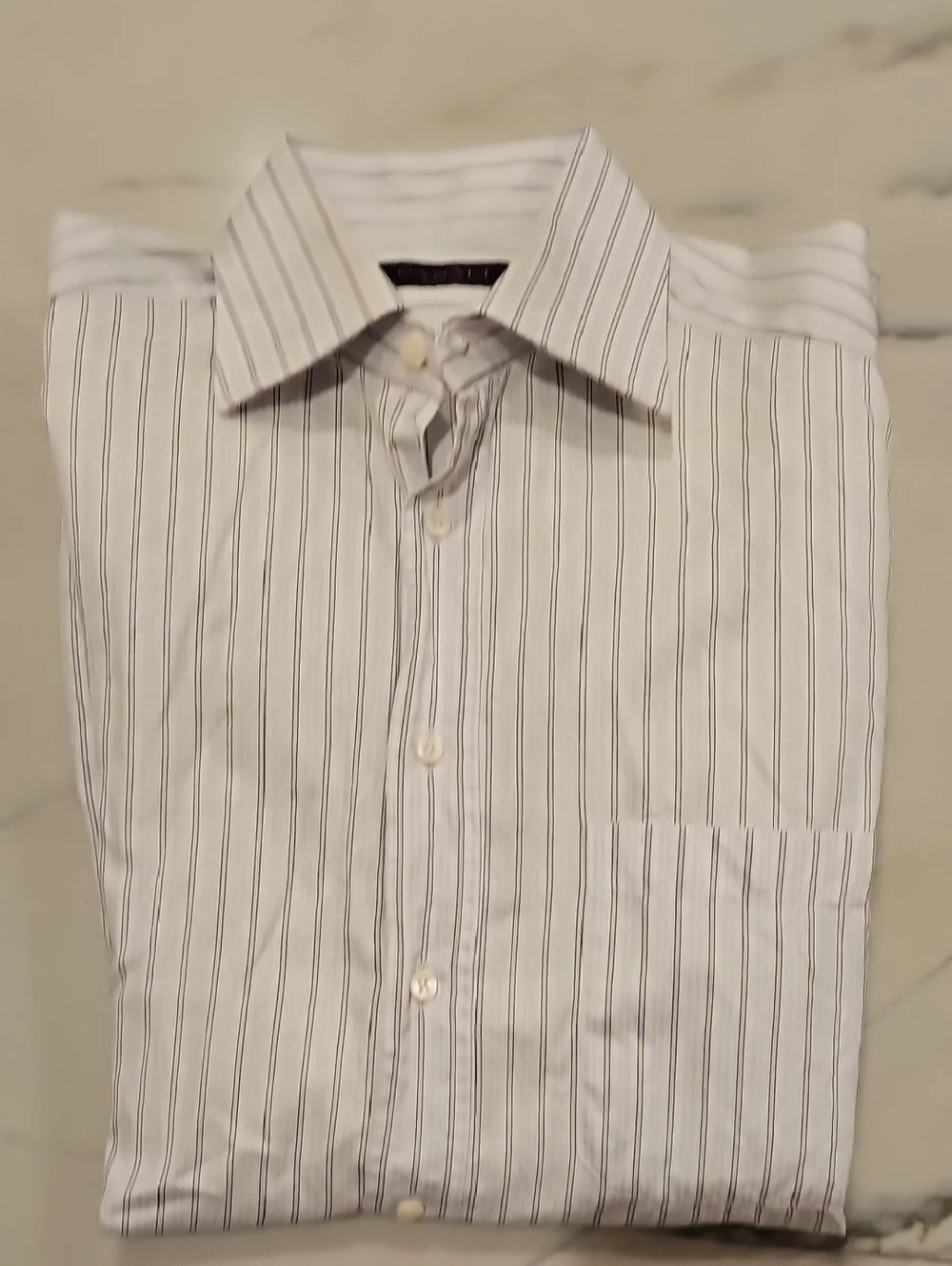 Canali White Dress Shirt with Thin Black Stripes
